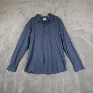 Soft Cloth Mens Button-Up Shirt Blue Long‎ Sleeve Spread Collar Stretch XXL New